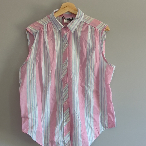 Claudia Richard Pink and White Striped Sleeveless Shirt - Picture 1 of 3
